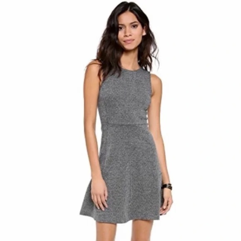 Theory Nikay D Kenmore Gray Tweed Jersey Knit Fit & Flare Mini Dress Size 10